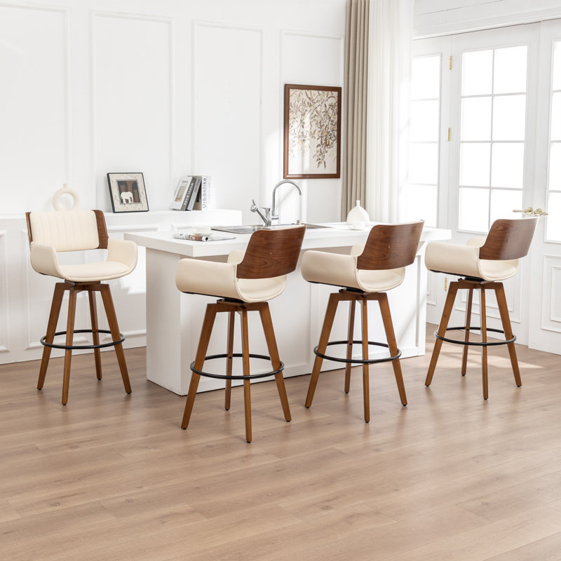 Tabourets pivotants rembourrés en similicuir Modern, Beige, Tabouret de comptoir (siège d'une hauteur de 26,5