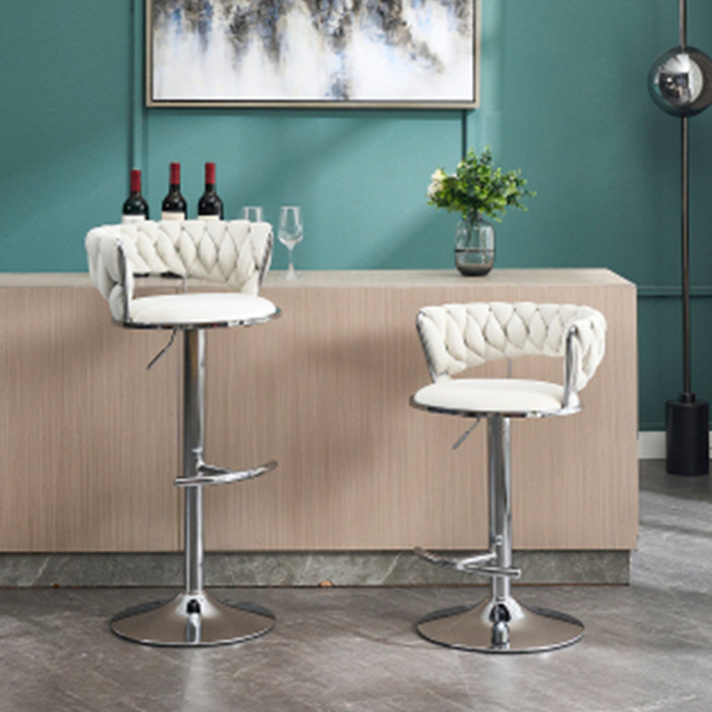 Upholstered Bar stools(Set of 2), White