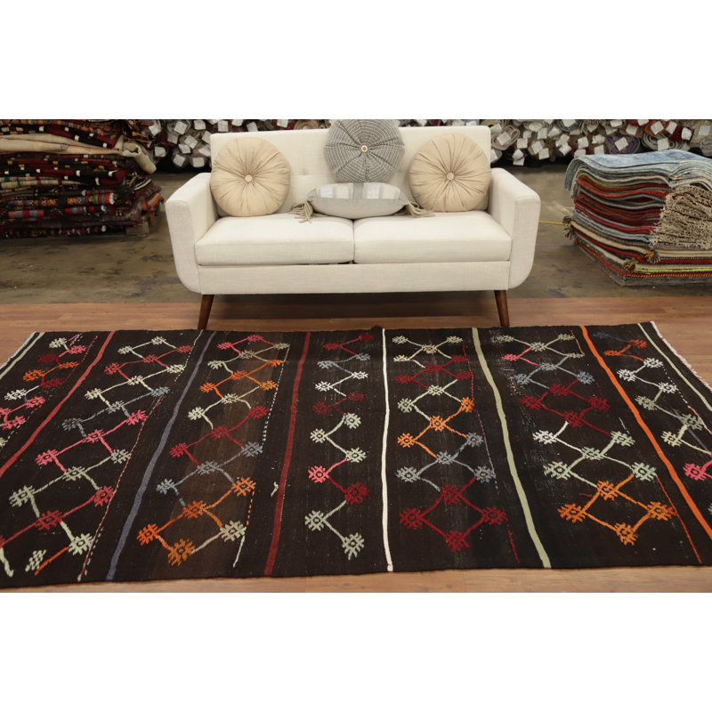 Tapis Kilim exquis 6 x 9 avec motifs géométriques complexes