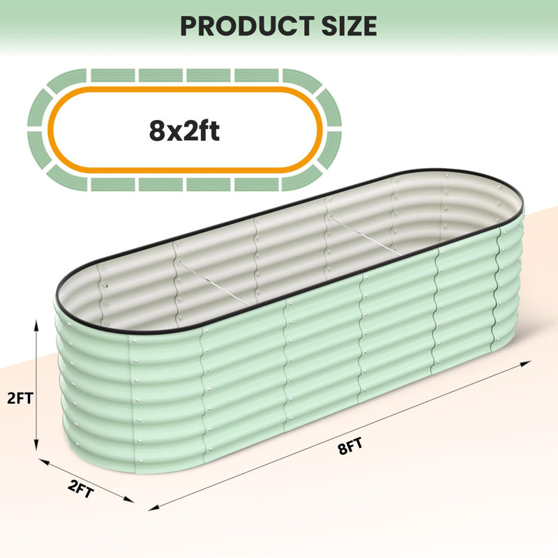 8x2x2ft Galvanized Steel Raised Garden Bed, Oval Metal Planter Box, Open-Ended Base, Durable Rust-Proof, Tool-Open Assembly Style for Vegetables, Flowers & Herbs – Olive Green