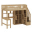 Lit mezzanine en bois avec bureau intégré, DEL, tablettes de rangement, armoires et escalier-1565812304