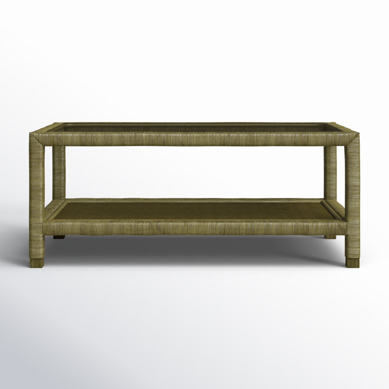 Pine Isle Glass Coffee Table, Brass