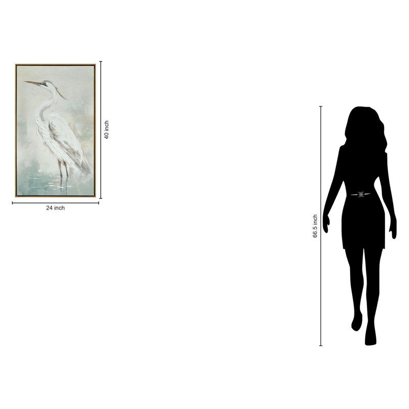 Art mural toile blanche aigrette - 24 po x 39 po - Cadre en bois foncé