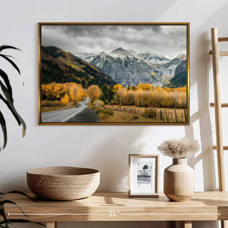 Route d'automne à Telluride, 25 po x 17 po, Cadre flottant doré