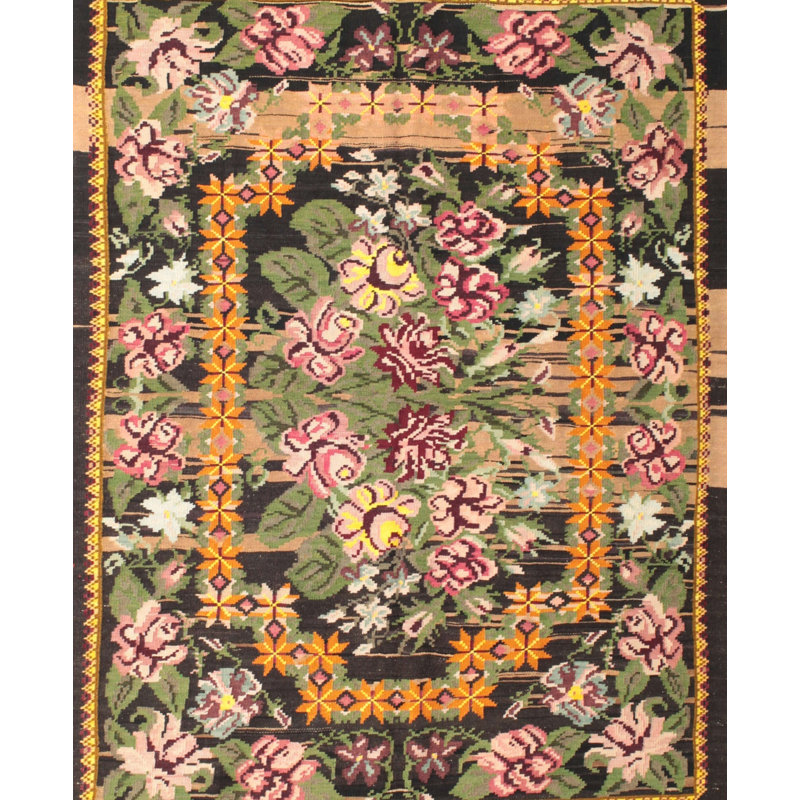 Tapis traditionnel beige / vert / noir, Rectangle 2 pi x 4 pi
