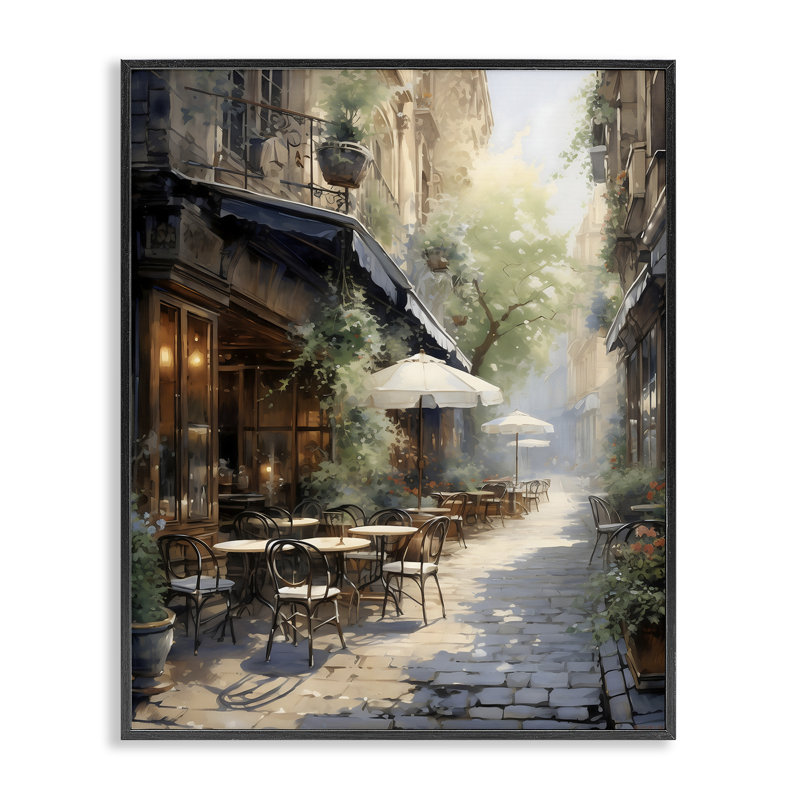 «Cafe In Paris Alleyway», estampe numérique, design par LSR Creative Studio, H 14 po x l 11 po, Giclée encadrée noir minuit