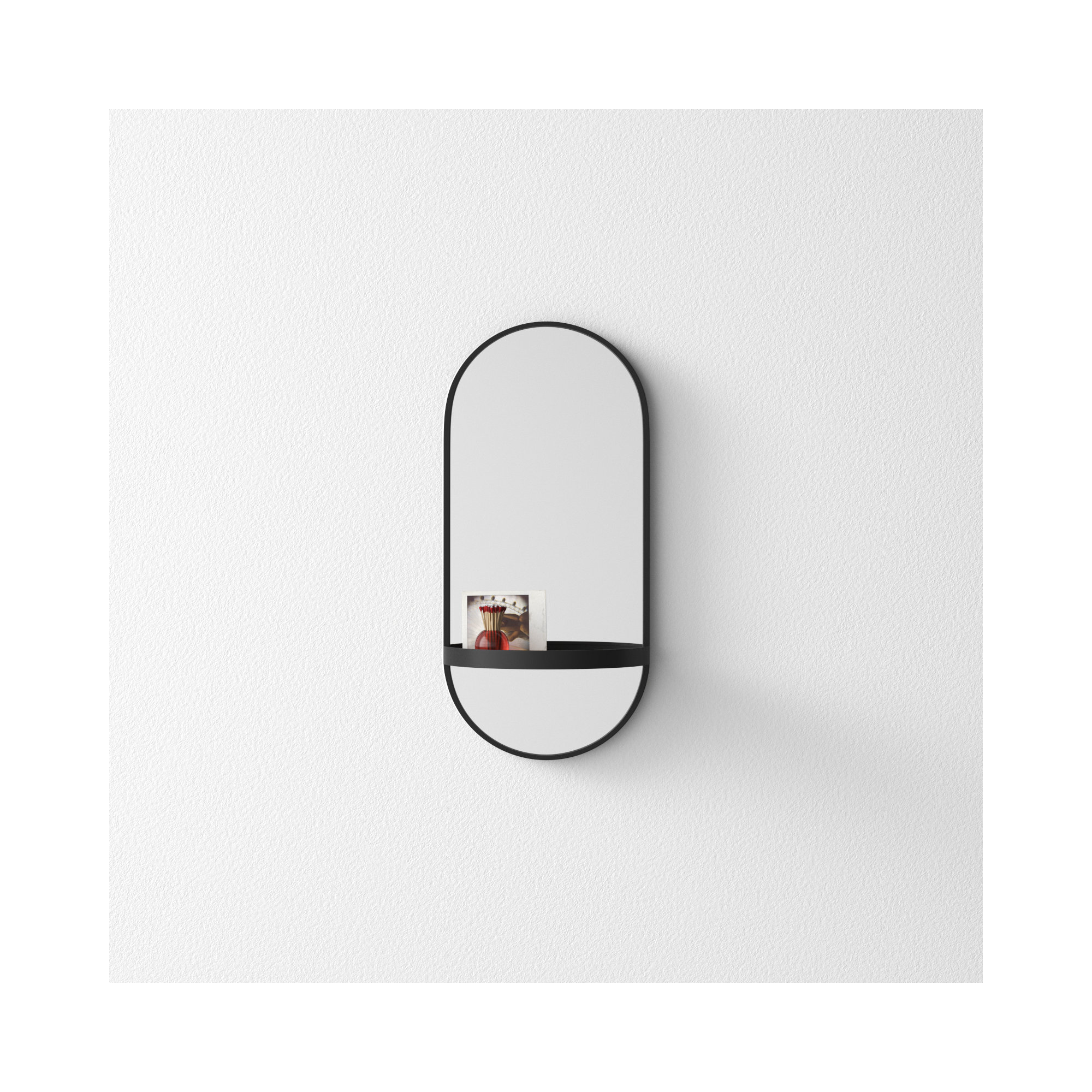 Lumi Metal Flat Mirror with Shelves, 24.25" H x 11 W, Black