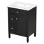 Meuble-lavabo de 24 po avec lavabo, armoire en bois massif et panneau de fibres à densité moyenne avec un tiroir rabattable, deux tiroirs standard et une tablette réglable, meuble-lavabo noir autoportant pour le rangement de la salle de bain