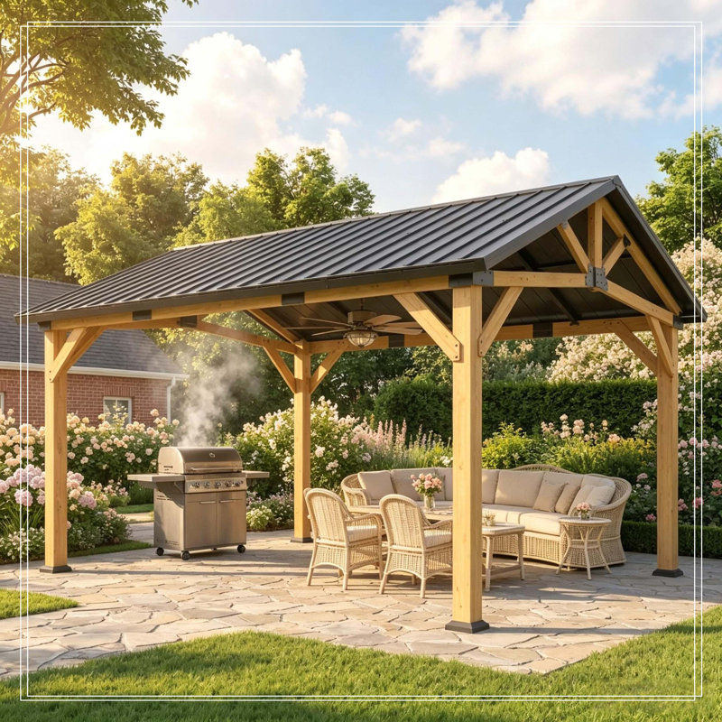 Pavillon de jardin robuste, pavillon de jardin extérieur avec toit rigide, abri de patio spacieux