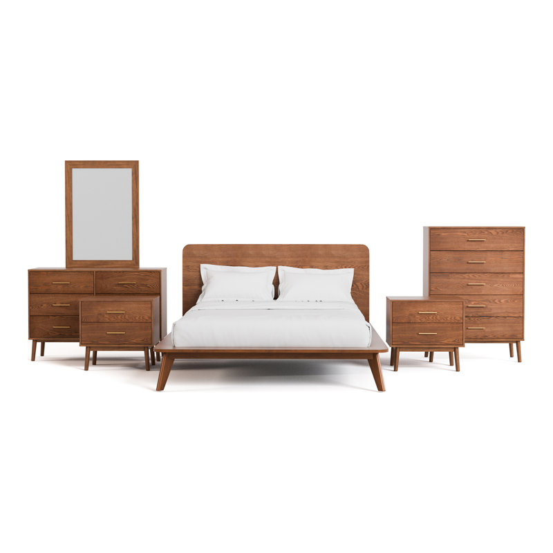 Nevio 6-Piece Platform Bedroom Set, 6 Pcs: Bed, 2 Nightstands, 2 Dressers, Mirror, Queen