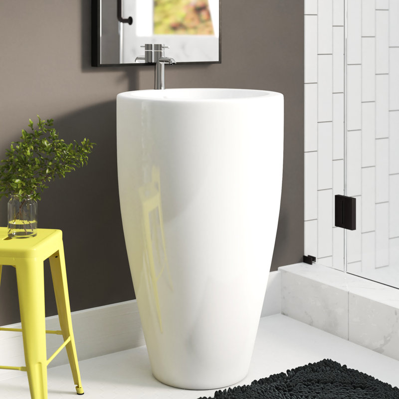 Lavabo de salle de bain avec piédestal circulaire en porcelaine vitrifiée blanche de H 32,69 po avec débordement Pansela