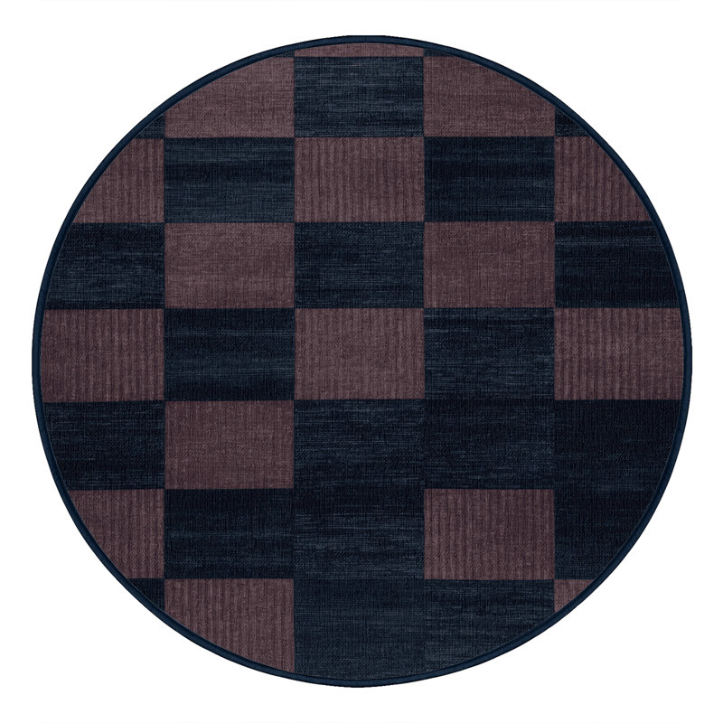 Tapis gris à carreaux lavable à la machine, Rond 3 pi