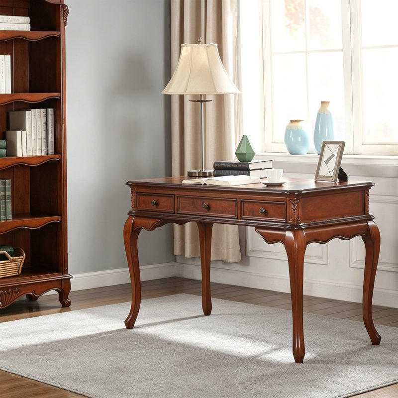 Retro Brown Rectangular Solid Wood Writing Desk, 30.7" H x 55.11" W x 23.62" D