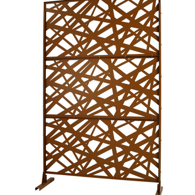 76" H48" W Metal Privacy Fence - Freestanding For Patio. , Brown, Resists Rust And Fade, Outdoor Screen