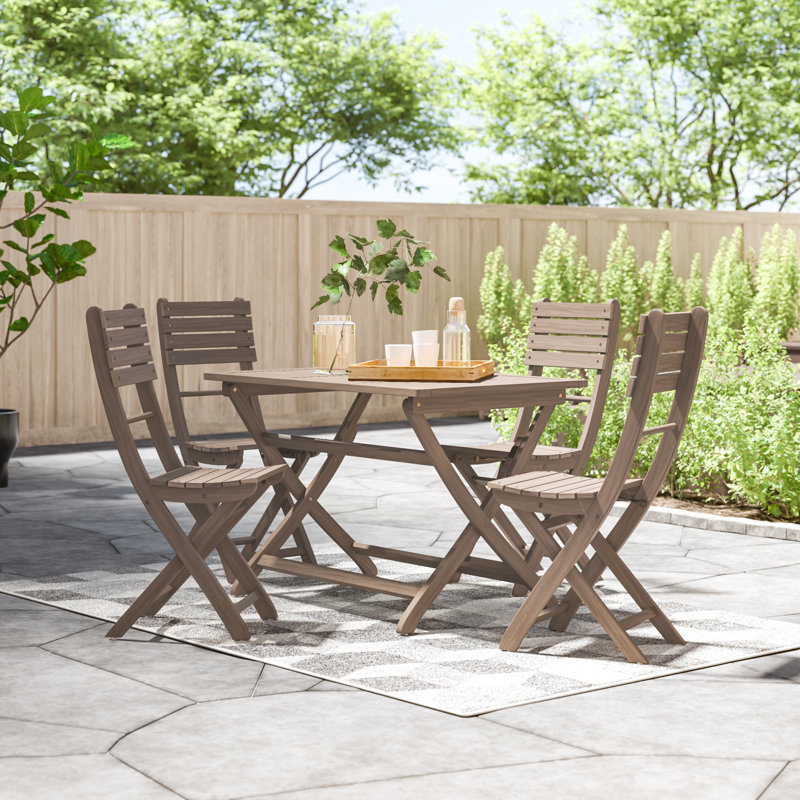 Amaure 4 - Person Acacia Wood Patio Dining Set with Rectangular Table, Grey