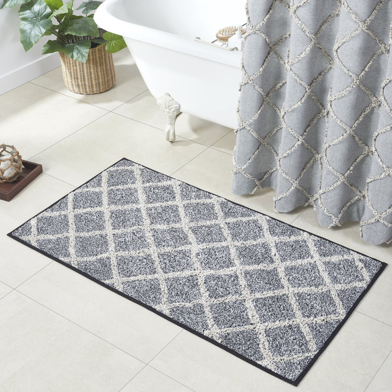 Bissen 100% Cotton Non-Slip Bath Mat, 27" W x 48" L, Denim Gray
