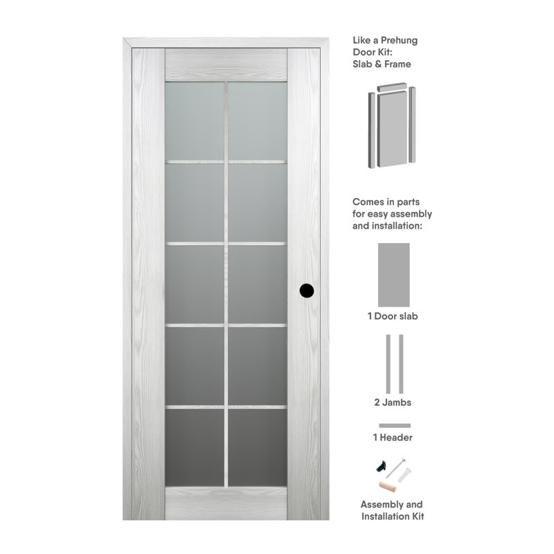 Ribeira Ash Frosted Glass 10-Lite Prehung Interior Door