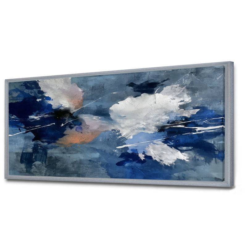«Blue Sturdy Guardians Accents With White», reproduction d'art sur toile encadrée abstraite bleue, H 28 po x l 60 po