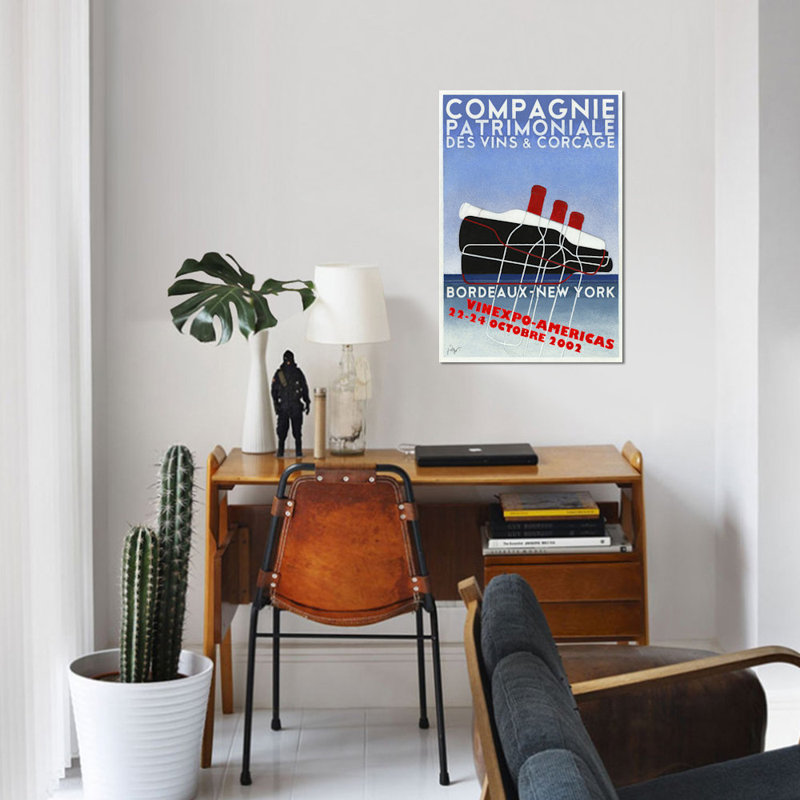 « transat », affiche rétro sur toile, H 18 po x l 12 po x P 1,5 po