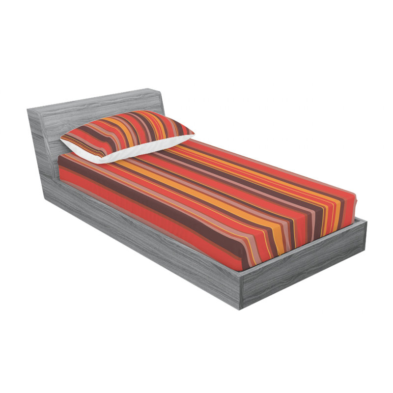 Microfiber Striped Sheet Set, Twin XL Sheet Set with Fitted Sheet, Wavy Horizontal Lines Chevron