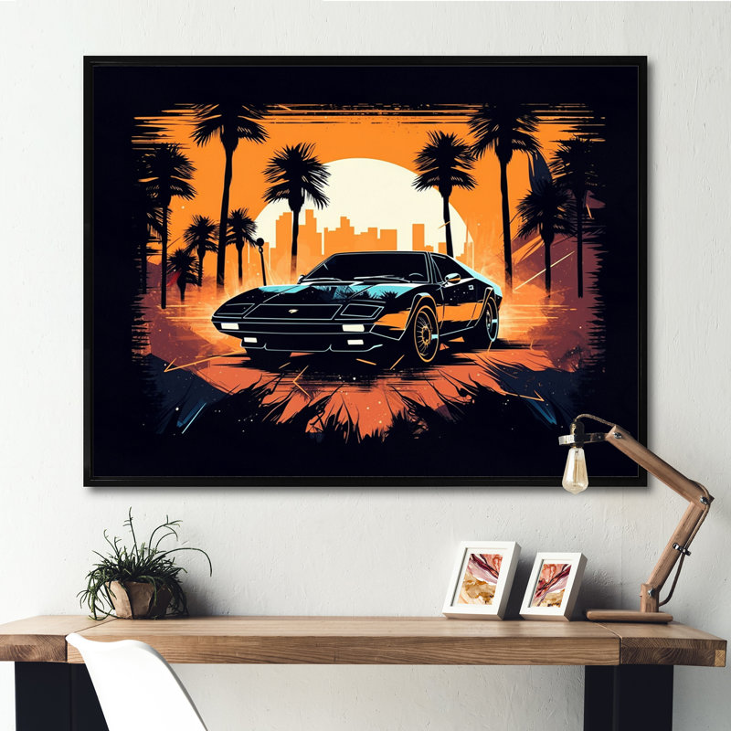 Lambo Fast Car Sunset - reproduction de cadre flottant sur toile, H 34 po x l 44 po x P 1,5 po, Noir