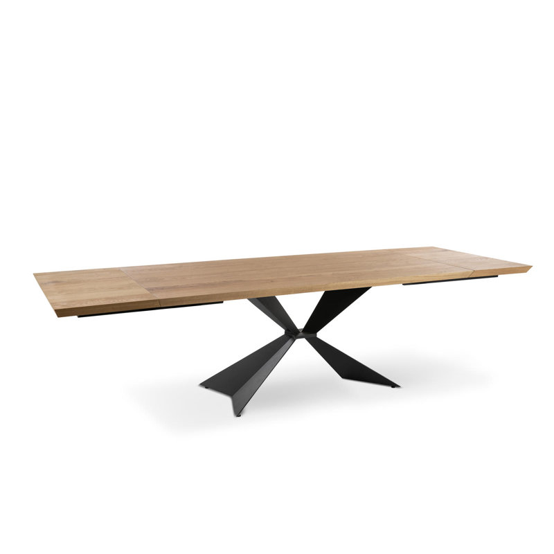Dahndray Extendable Oak Metal Base Dining Table, Oak Wood, 76cm H x 100cm W x 200cm L