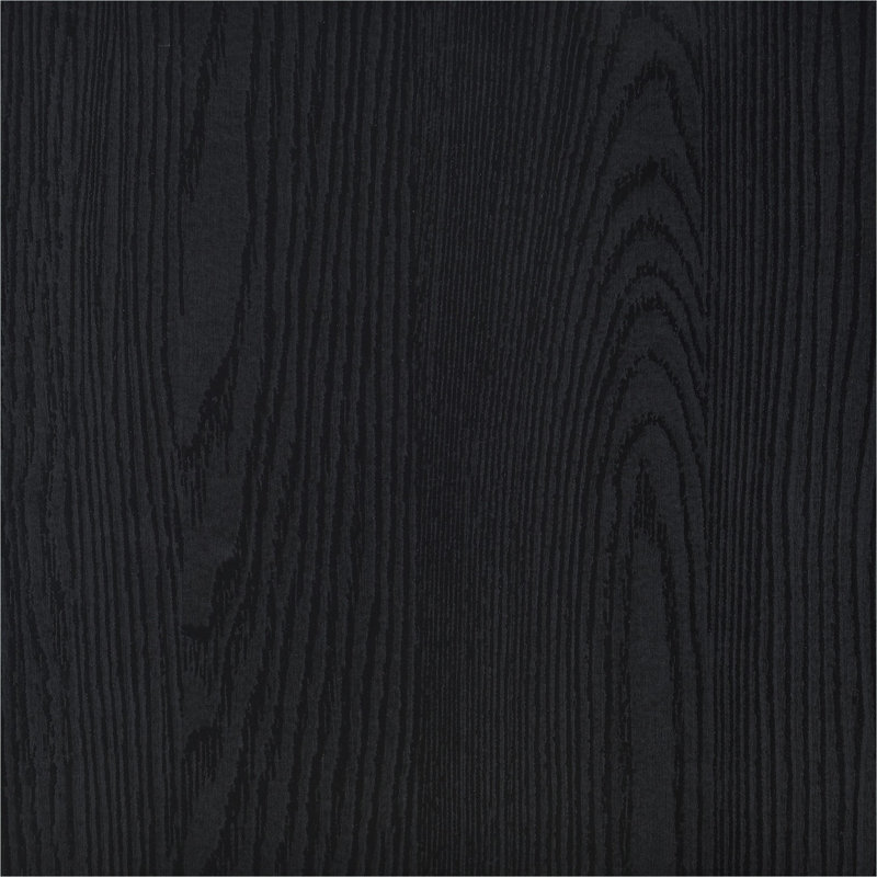 Table basse carrée minimaliste avec base piédestal épaisse, grain de bois noir profond