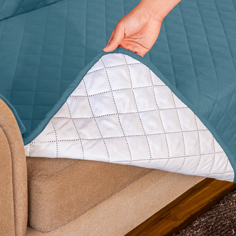 Microfibre/Microsuede Reversible Box Cushion Sofa Slipcover, Blue