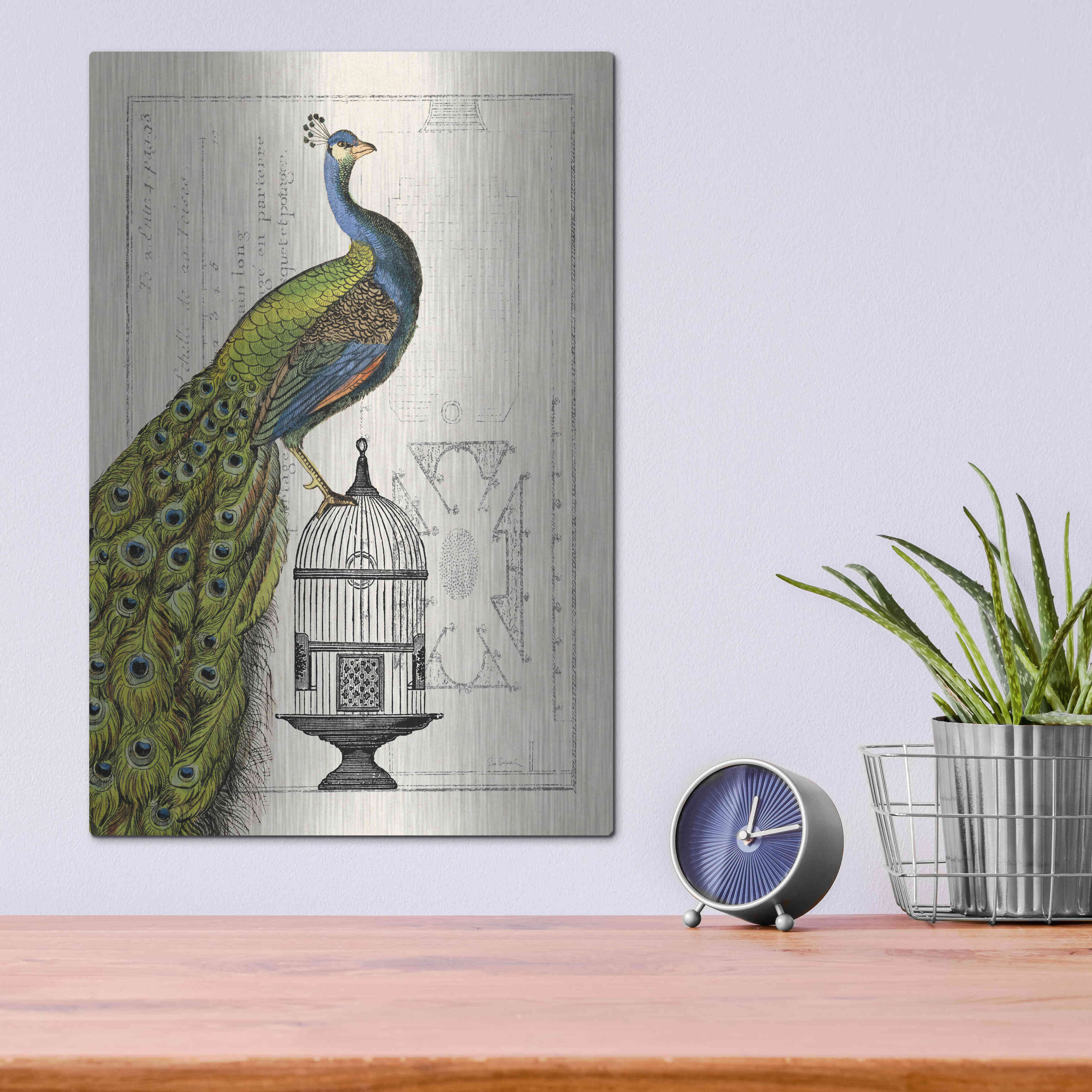 Bay Isle Home Luxe Metal Art 'Peacock Birdcage I' By Sue Schlaba