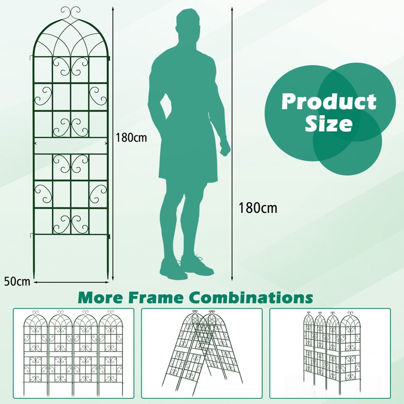 180cm W Metal Arched Trellis, Green
