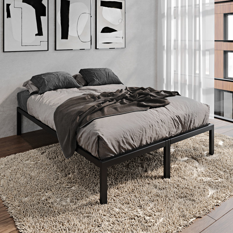 Structure de lit plateforme en bois massif double 14,1 po Nedelina