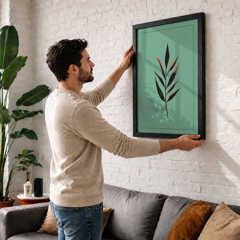 Single Stem in Green Botanical - Framed Print, A1 - 84.1 x 59.4 cm, White