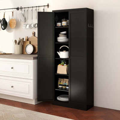 Metal Kitchen Pantry Cabinet With Doors, Heavy-Duty Freestanding Storage Organizer With 5 Adjustable Shelves, Tool-Free Assembly For Pantry, Kitchen, Bathroom