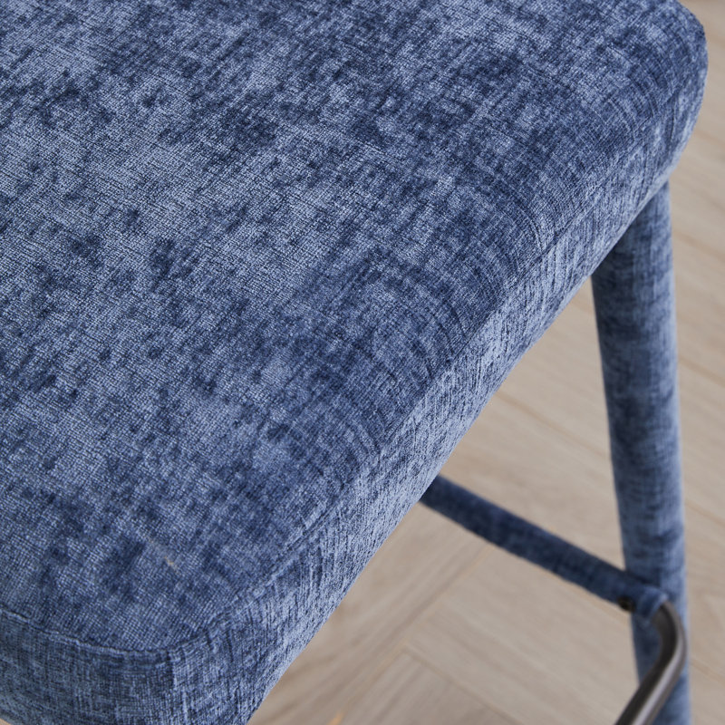 2 tabourets de bar en tissu bleu sans dossier, 2 sièges rembourrés confortables, des pieds, pour le pub et la salle à manger, revêtus d'un tissu de bonne qualité, avec repose-pieds