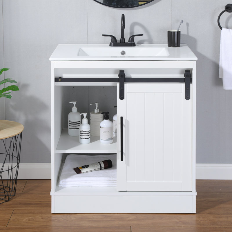 Meuble-lavabo simple 30 po avec plateau en céramique, Blanc
