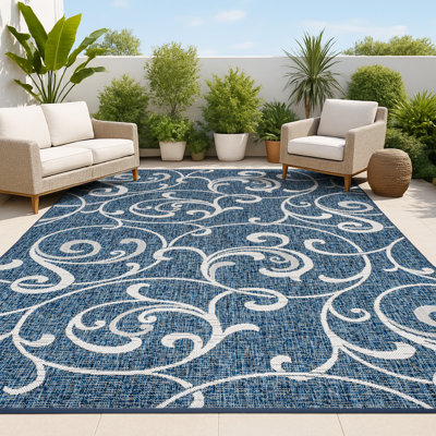 Tapis d'intérieur / extérieur bleu marine / crème Maribel