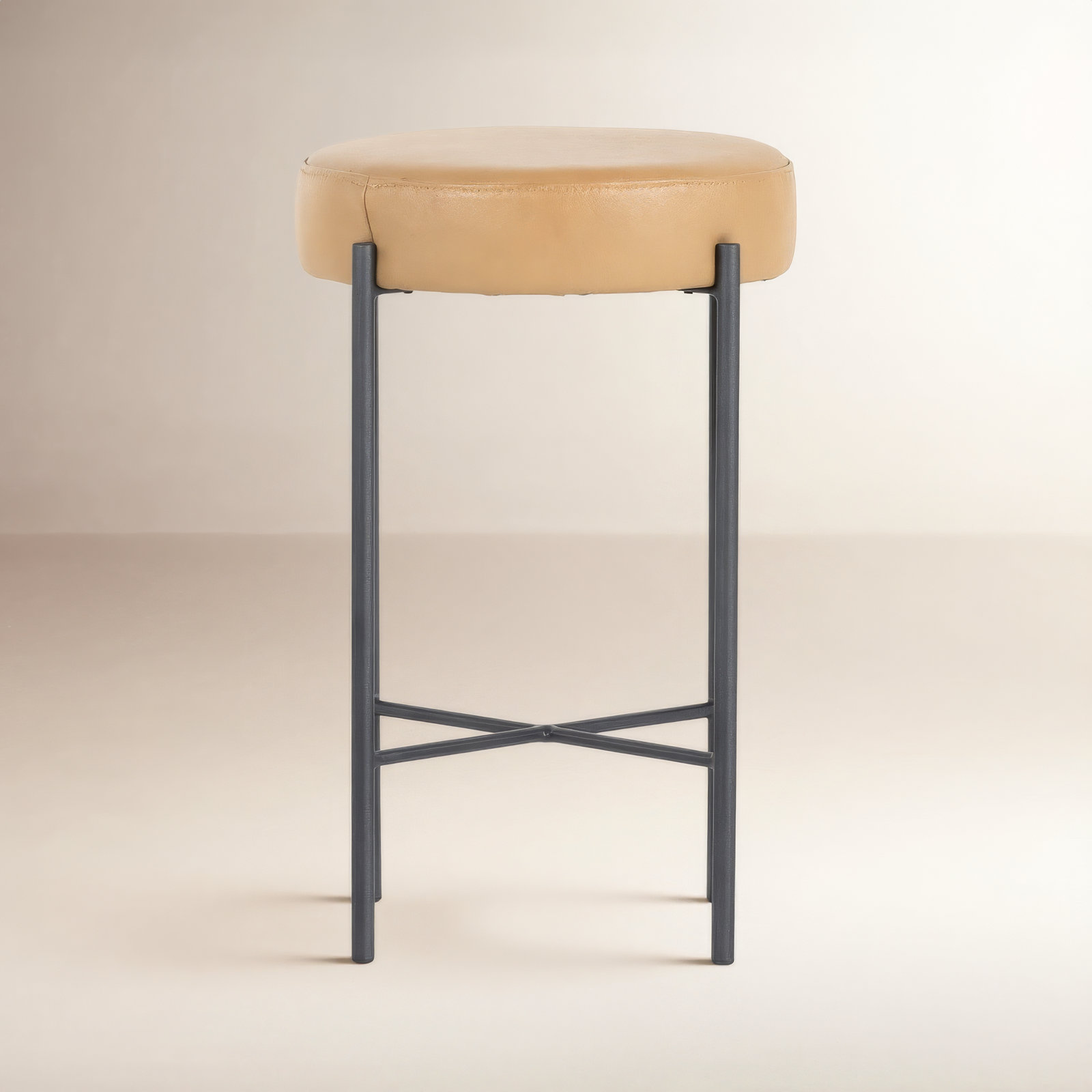Eugenia Upholstered Bar & Counter Stool with Metal Frame, Bar Stool (30" Seat Height), Leather - Natural