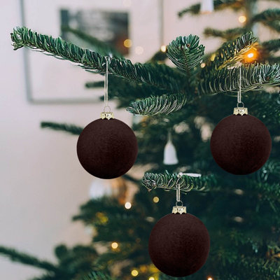 Christmas Decorations 12 Pcs Velvet Christmas Balls  Flocked Christmas Tree Ball Ornaments Plastic Balls Xmas Decorative Hanging Ornaments Christmas Tree Decoration.36 Inch