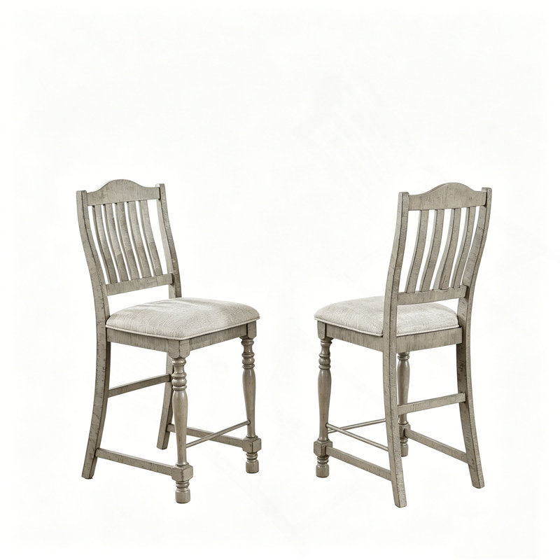 Ensemble de 2 chaises de salle à manger à hauteur de comptoir rembourrées avec tabourets de bar de style ferme en bois massif avec dossier à lattes, siège de 24 po