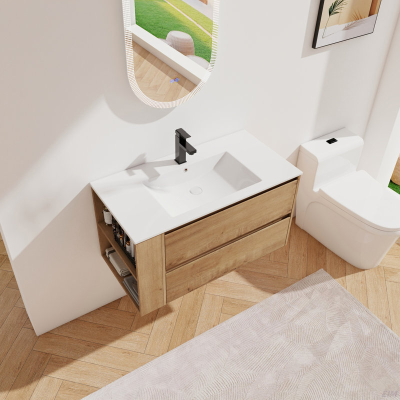 Meuble-lavabo mural 36 po avec lavabo en céramique