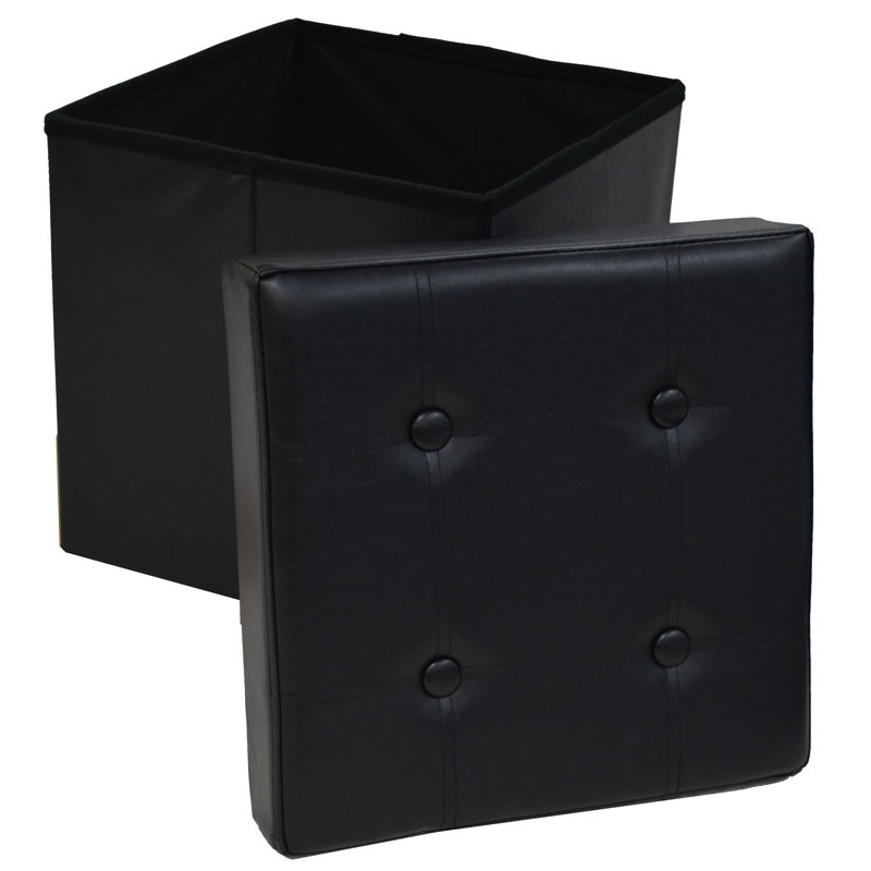 Repose-pieds touffeté de rangement Kewstoke, Similicuir noir