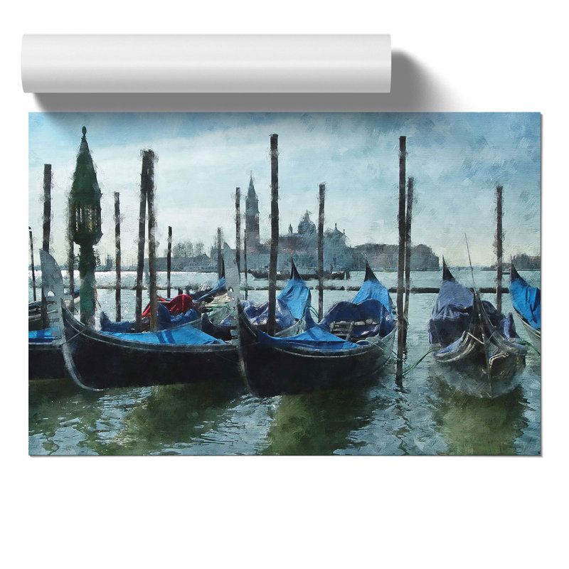 Gondolas in Venice Painting - Frameless Print, 21cm H x 30cm W x 0.1cm D