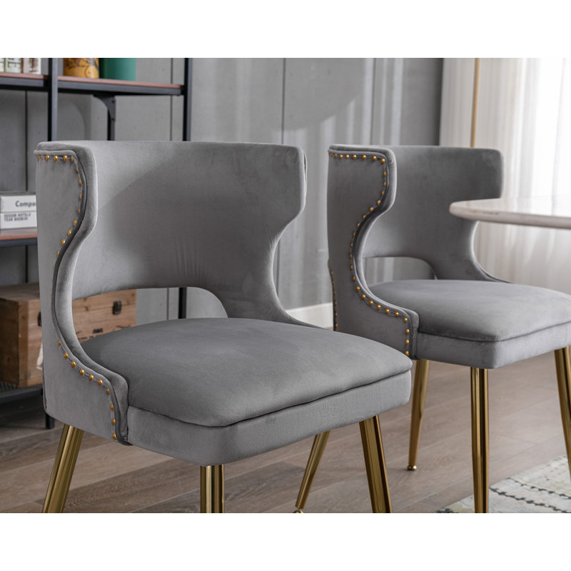 Fauteuil à oreilles en velours khanya, gris
