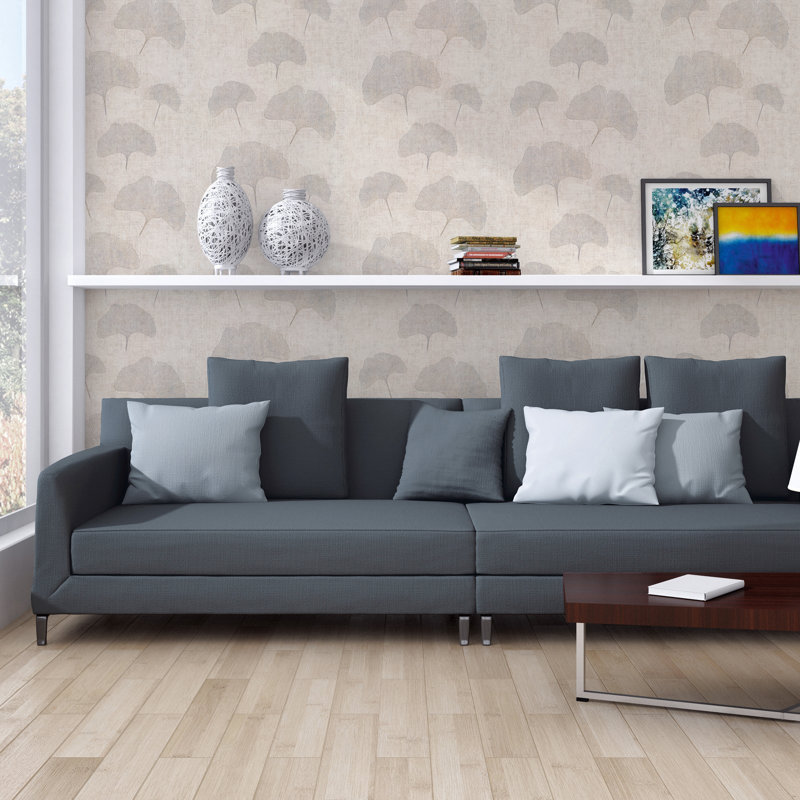 Havana 2 Collection Beige Ginkgo Leaf Design Wallpaper Roll
