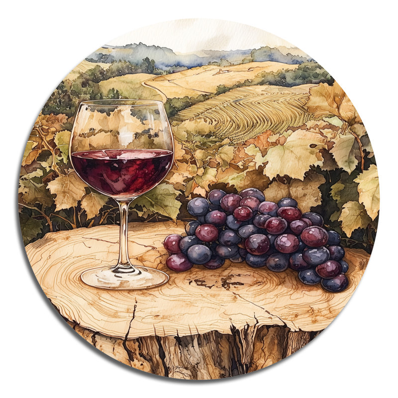 Gurmann I - impression de vignoble sur cercle métallique, H 16 po x l 16 po