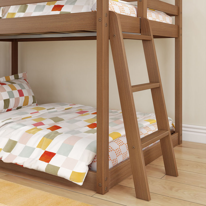 Kentin Twin Over Twin Low Bunk Bed, Embossed Pecan