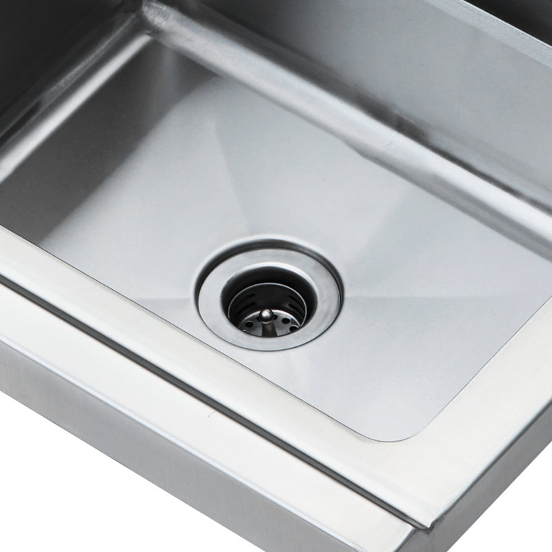 Lavabo mural, 17 po x 12,8 po, acier inoxydable, robinet rotatif à 360 °, crépine, facile à assembler, évier commercial, avec drainage, rouille, hauteur