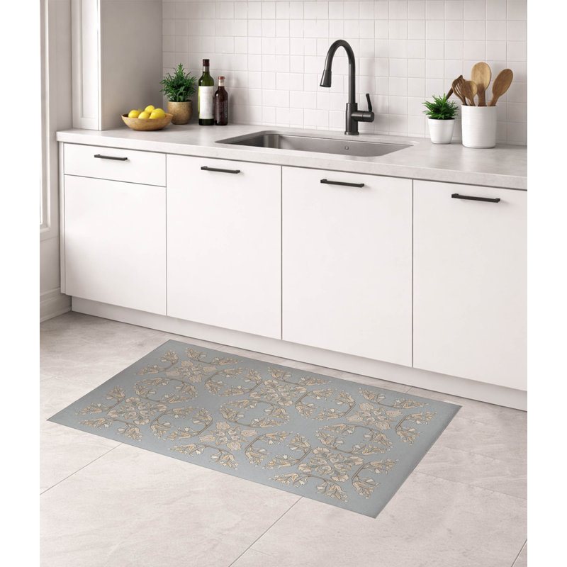 Tapis de cuisine à profil bas Rumi, Gris, Rectangle 5 pi x 7 pi