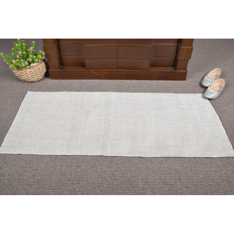 Tapis turc en chanvre tissé à la main beige Oushak, idéal pour les vestibules ou les espaces de vie