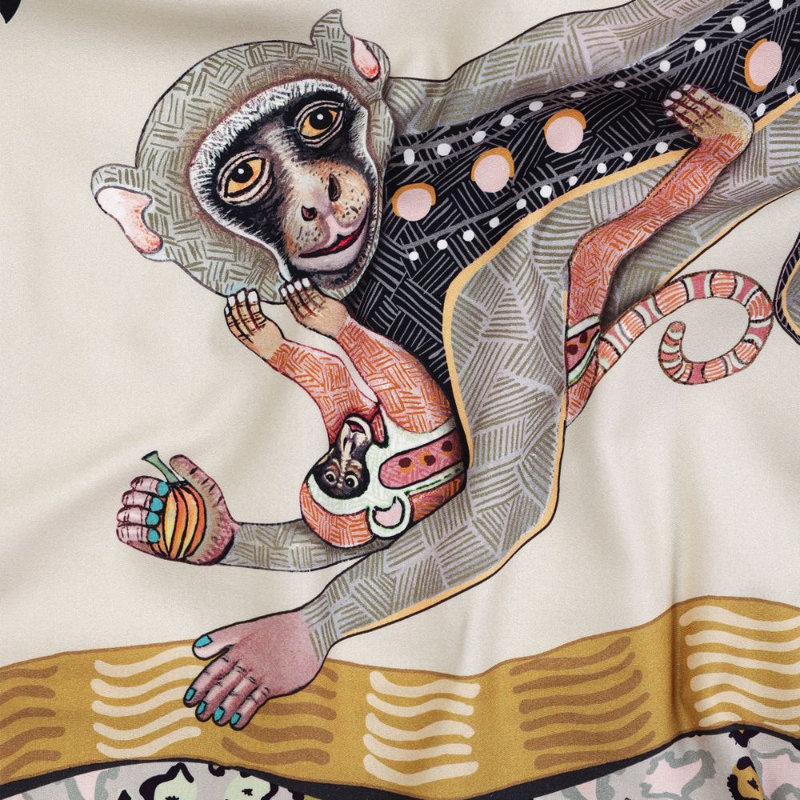 Monkey Tales Tablecloth - Cotton, 94" L, Stone
